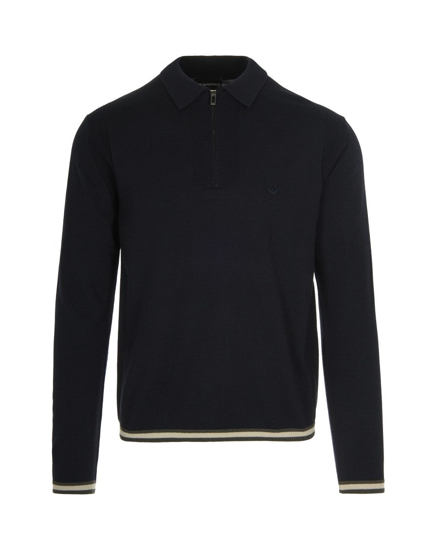 Emporio Armani Navy Blue Shaved Virgin Wool Sweater