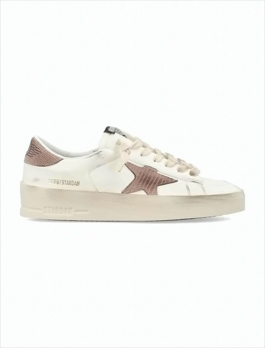 Golden Goose Distressed White Leather Low-Top Sneakers With Textured Star