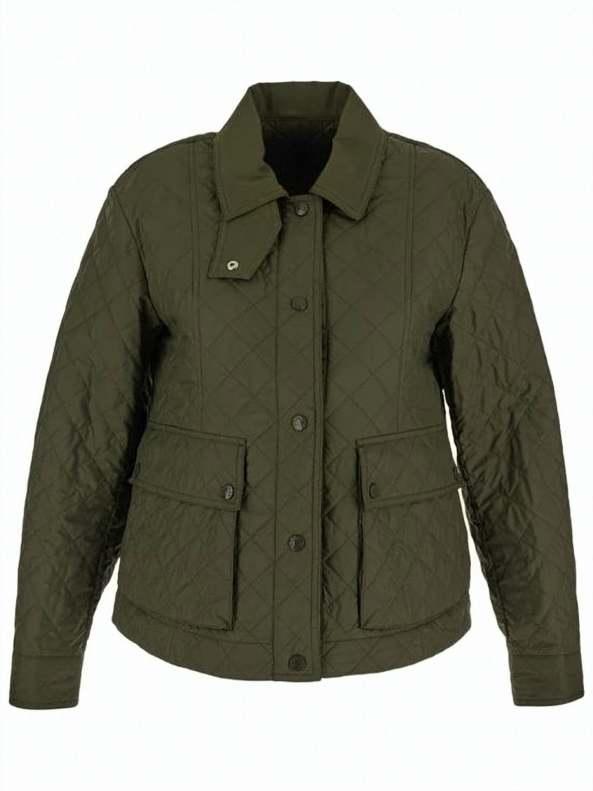 Moncler Quilted Green Moncler Jacket With Structured Collar And Snap Closure