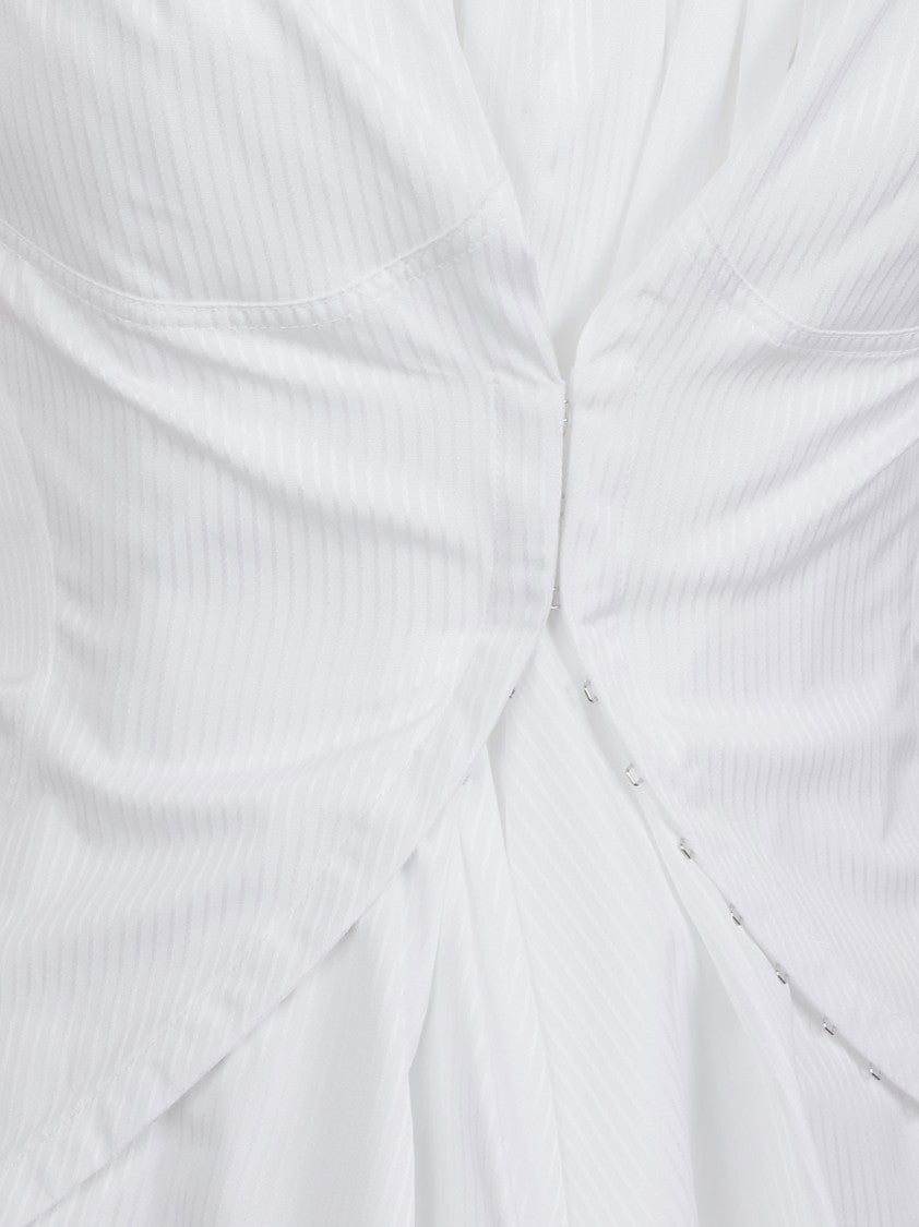 Alexander Mcqueen Asymmetrical Pleated Mini Dress In Striped Cotton Poplin
