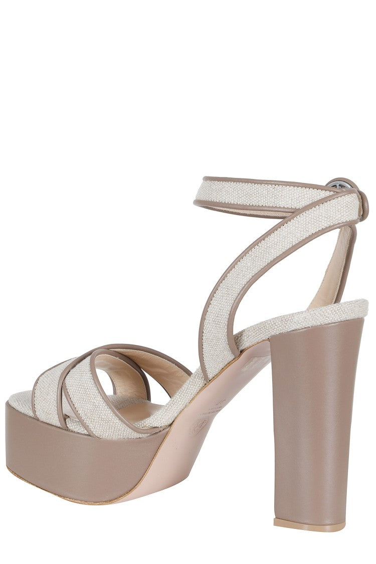 Roberto Festa Brown/Beige Luanda Platform Ankle Strap Leather Sandals