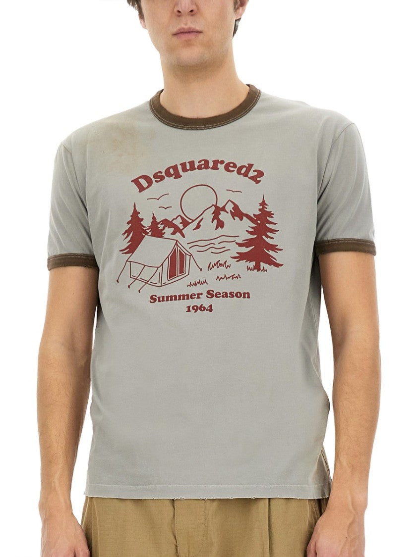 Dsquared2 Vintage Print Relaxed-Fit T-Shirt With Contrasting Trim