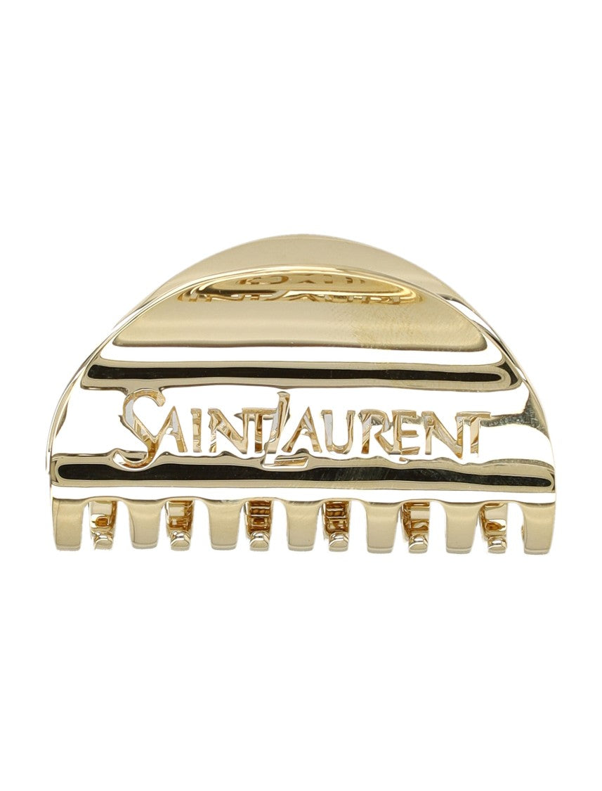 Saint Laurent Gold Half-Moon Claw Clip With Engraved Detailing