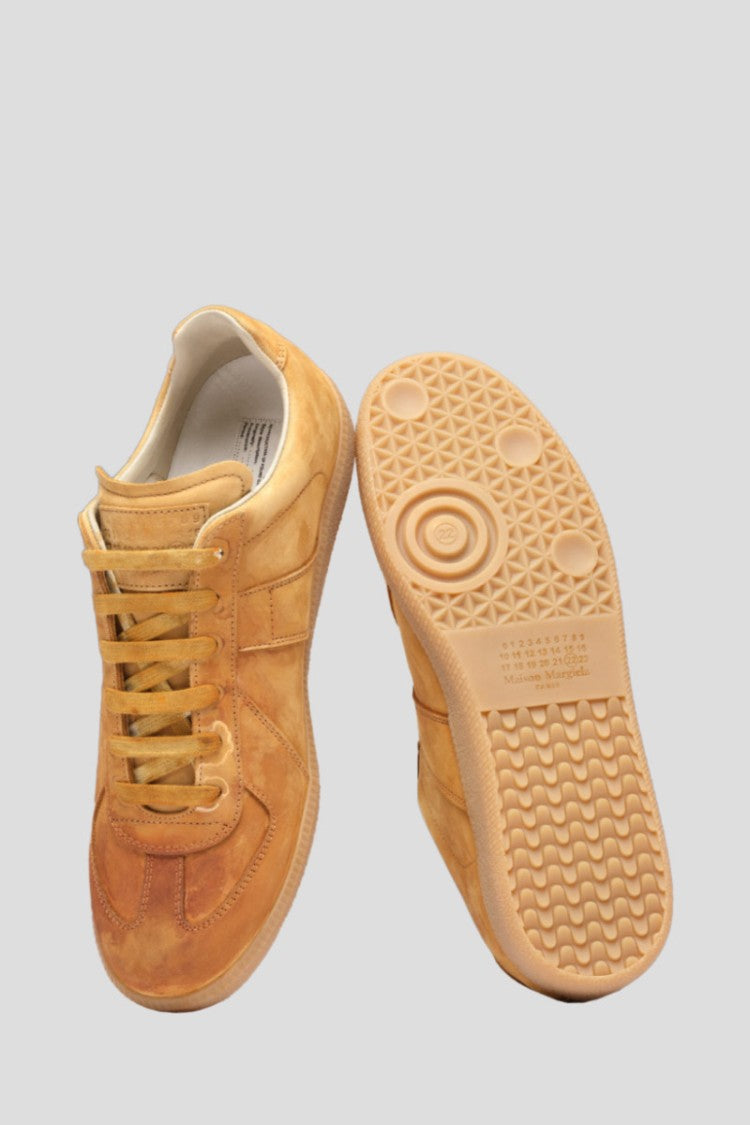 Maison Margiela Replica Leather Sneakers In Old Camel