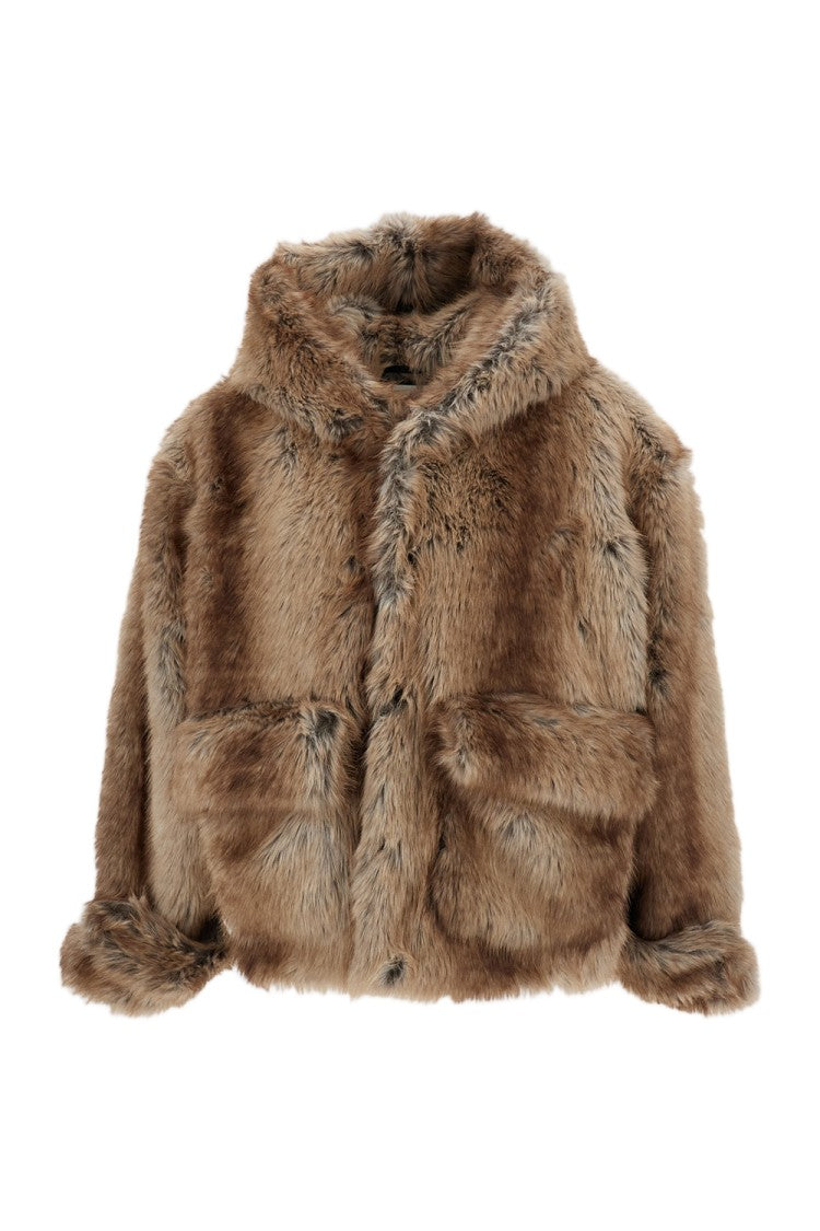 Found Brown Boxy Faux Fur Hooded Jacket