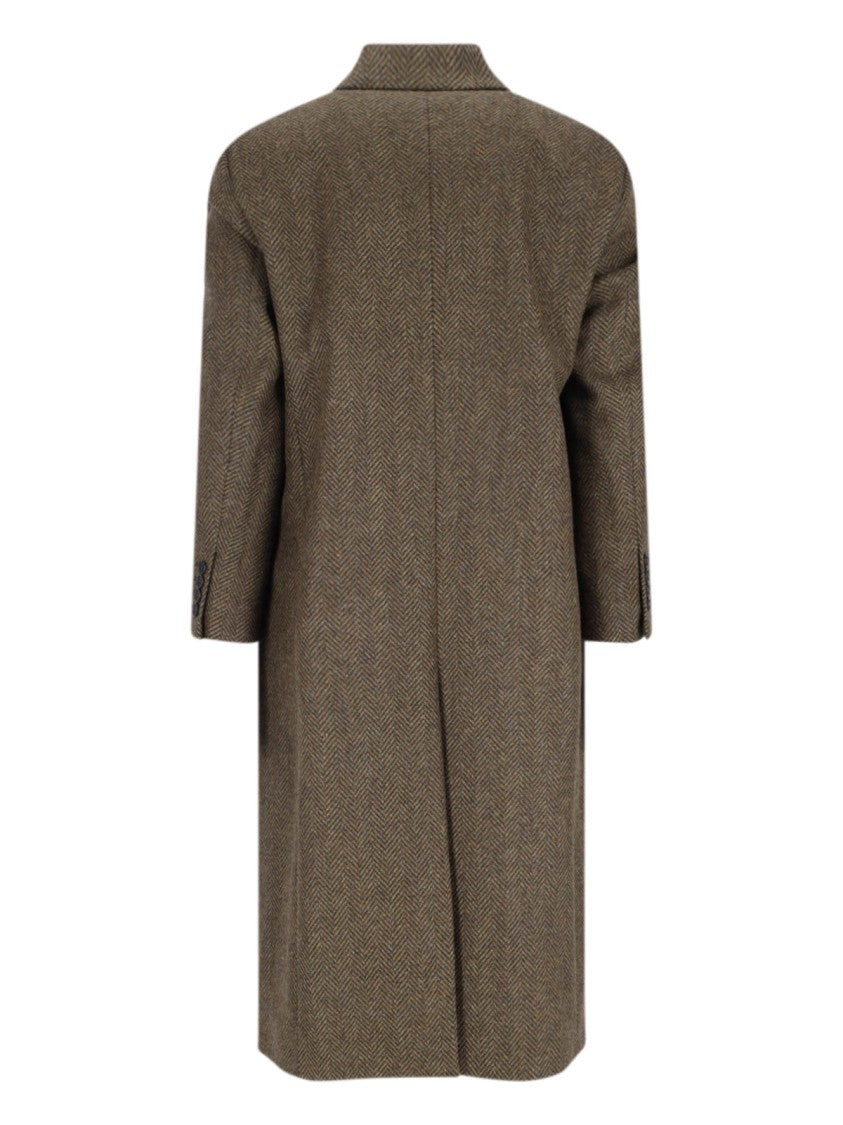 Sunflower Double-Breasted Coat – Green/Herringbone