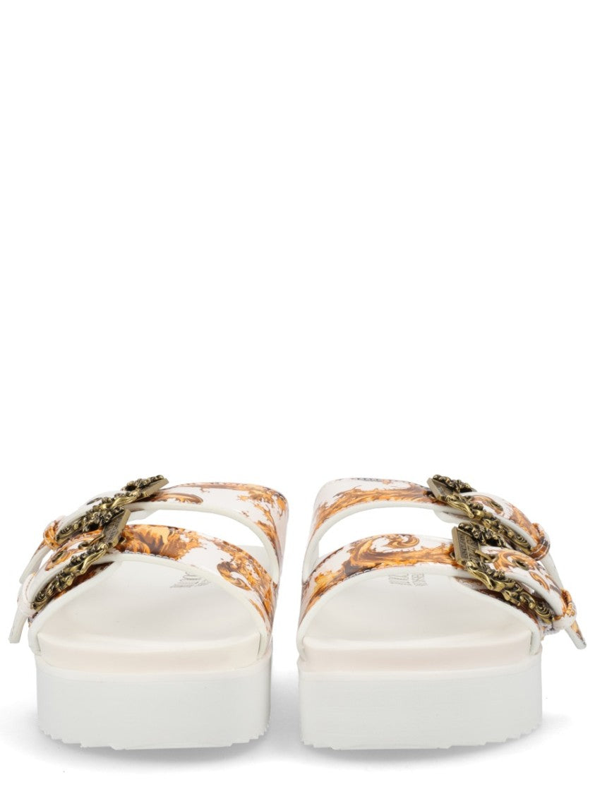 Versace Jeans Couture Arizona White Baroque Print Sandals