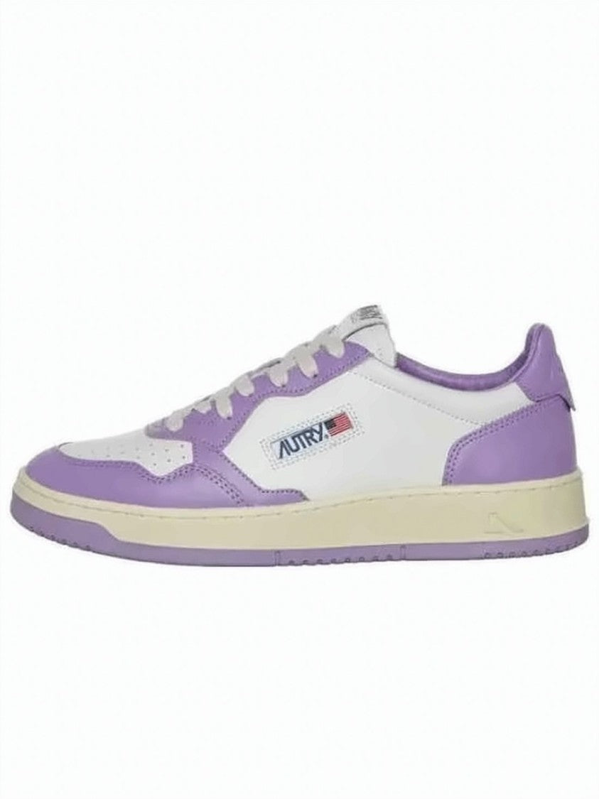 Autry Low-Top Leather Sneakers With Lavender Accents