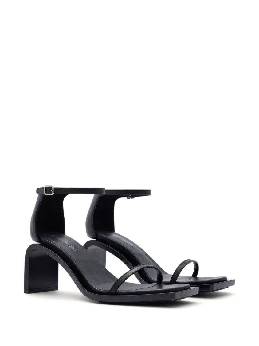 Courrèges Black Calf Leather Square Open Toe Sandals