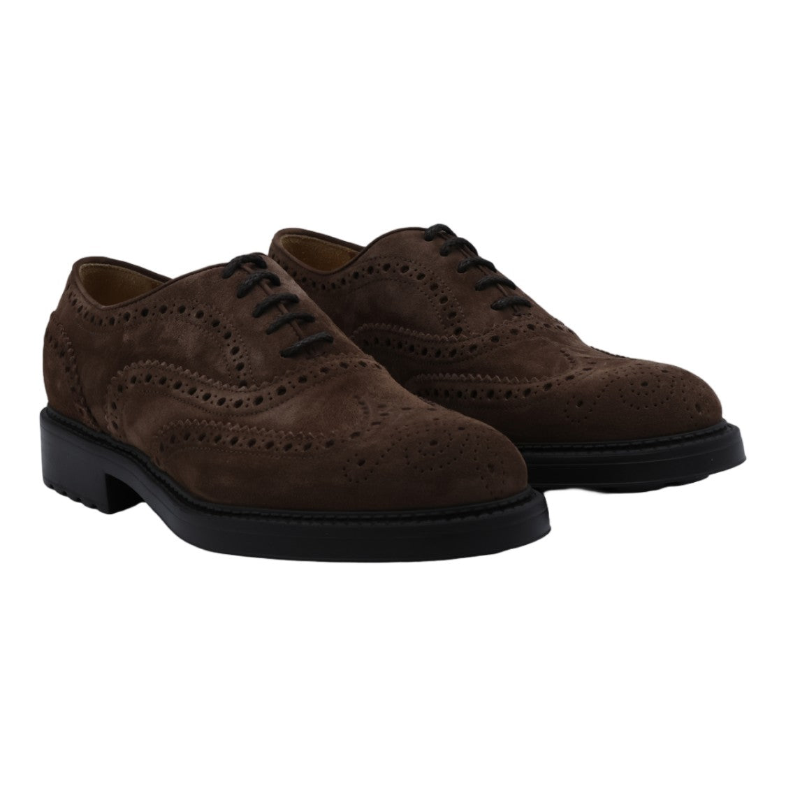 Doucal's Classic Brogue Suede Flat Shoes With Serrated Edges