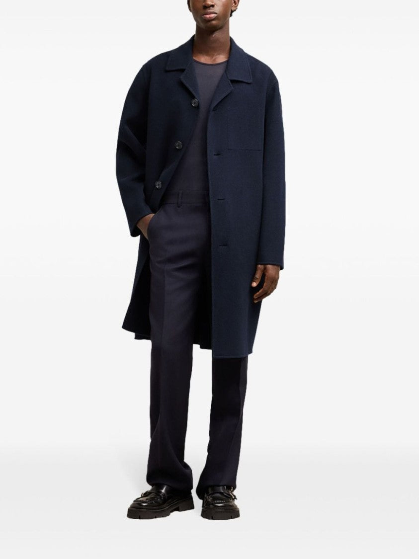 Ami Paris Navy Blue Wool-Cashmere Blend Coat