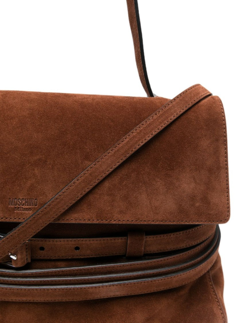 Moschino Structured Suede Shoulder Bag