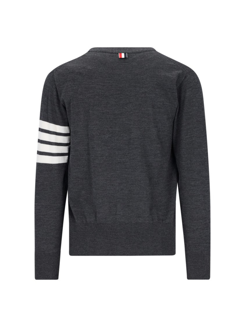 Thom Browne Iconic V-Neck Cardigan In Grey Wool With Signature Stripes