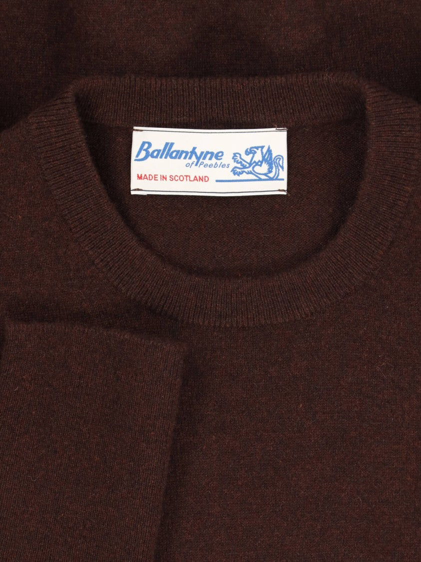Ballantyne Deep Brown Fitted Crew Neck Ribbed Details Sweater