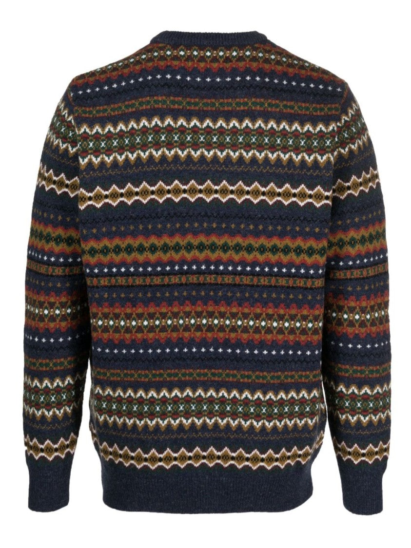 Barbour Navy Blue Graphic Print Wool Sweater