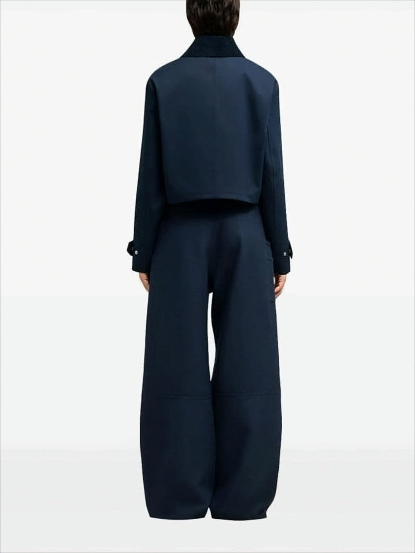 Ami Cropped Boxy Jacket With Contrasting Collar And Flap Pockets