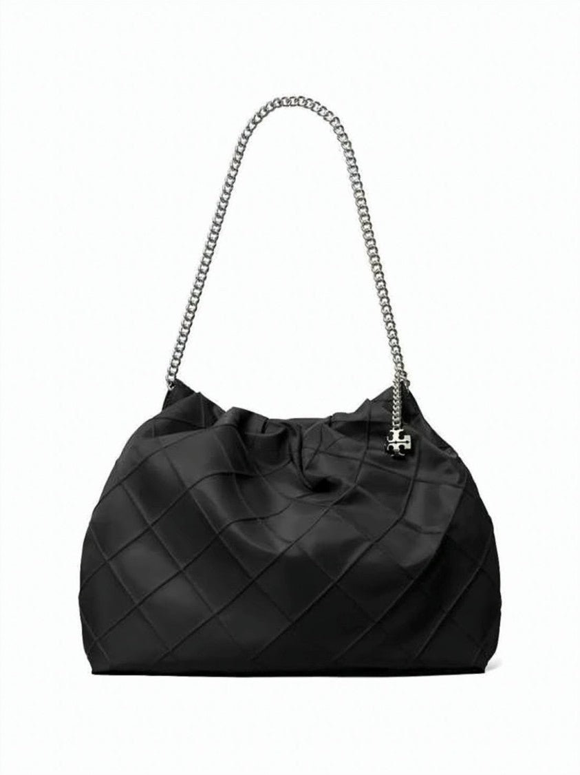 Tory Burch Black Quilted Diamond Pattern Nylon Hobo Bag