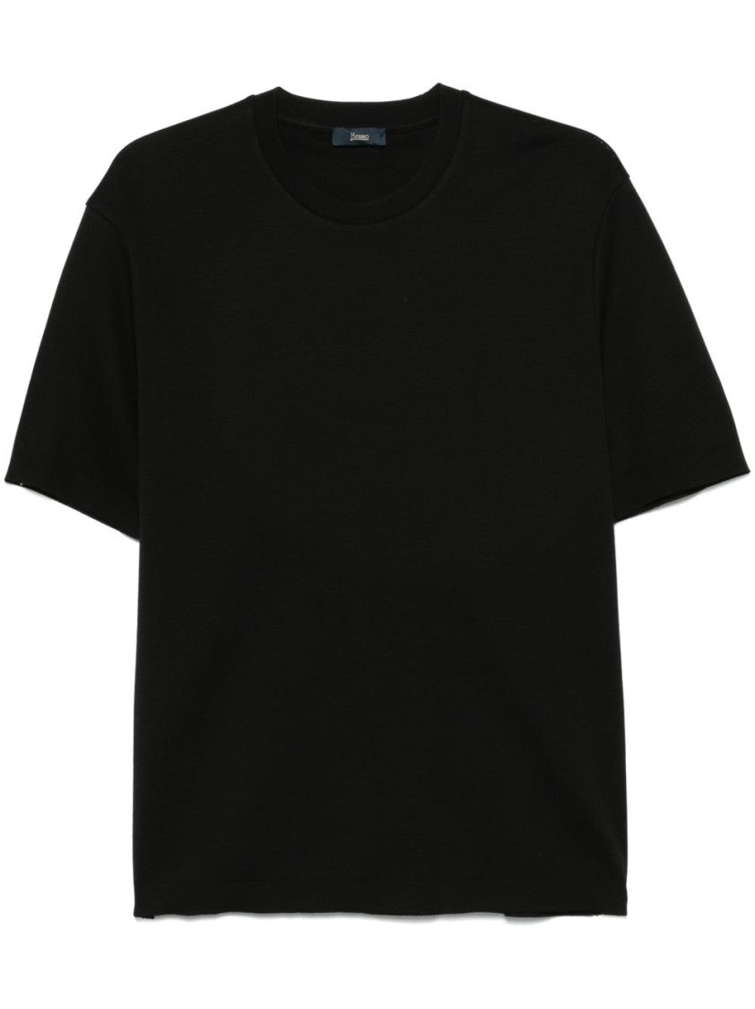 Herno Black Cotton Pique Weave T-Shirt