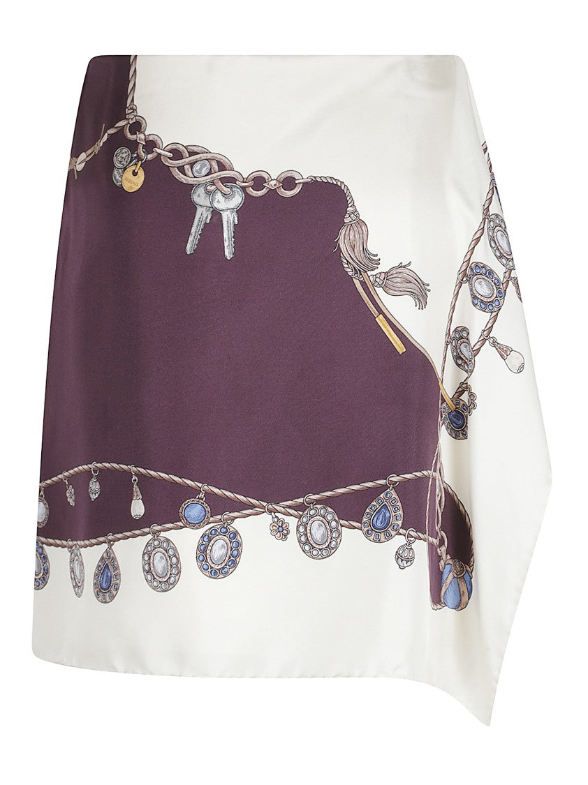 Versace Wrap Top With Dark Purple Graphic Print And Side Tie Closure