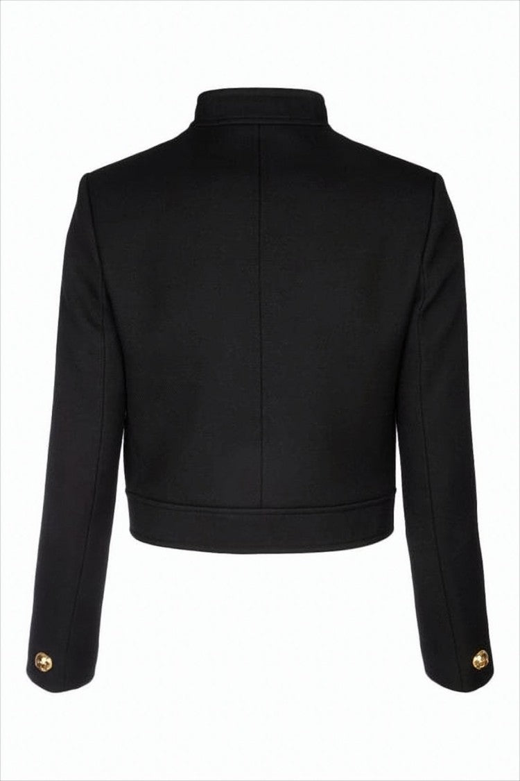 Celine Cropped Black Jacket With Structured Silhouette And Gold-Tone Accents