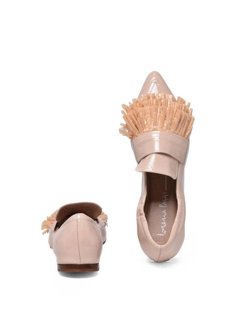 Lorena Paggi Beige Patent Leather Fringe Loafers