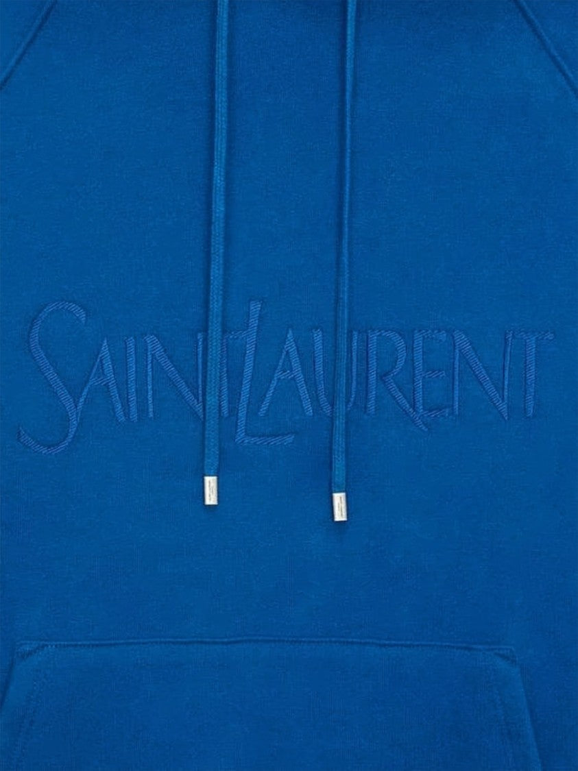Saint Laurent Vibrant Blue Cotton Hoodie With Drawstring And Kangaroo Pocket