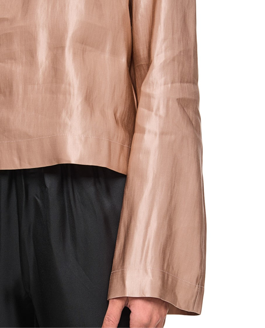 Loulou De Saison Silk And Linen Round Neck Blouse With Invisible Zipper