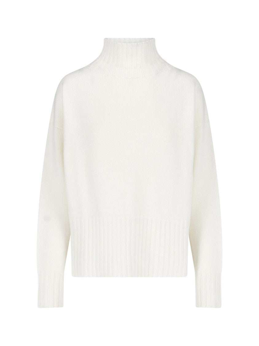 Drumohr White Merino Wool High Neck Ribbed Turtleneck