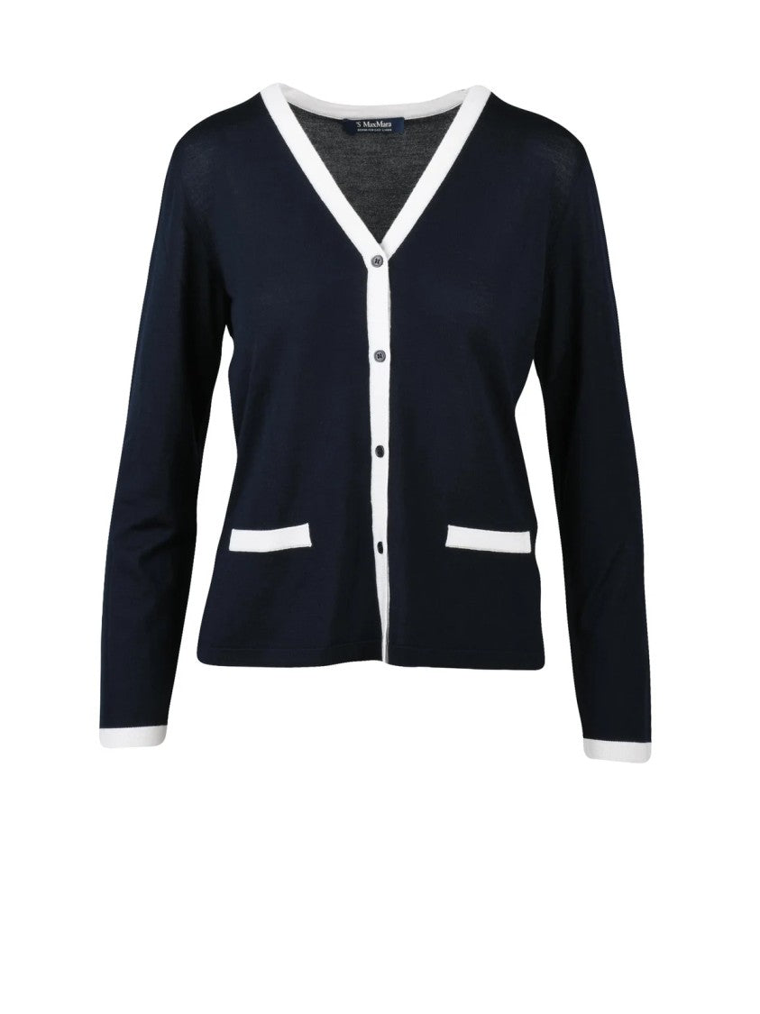 Max Mara Blue Virgin Wool Trim Cardigan