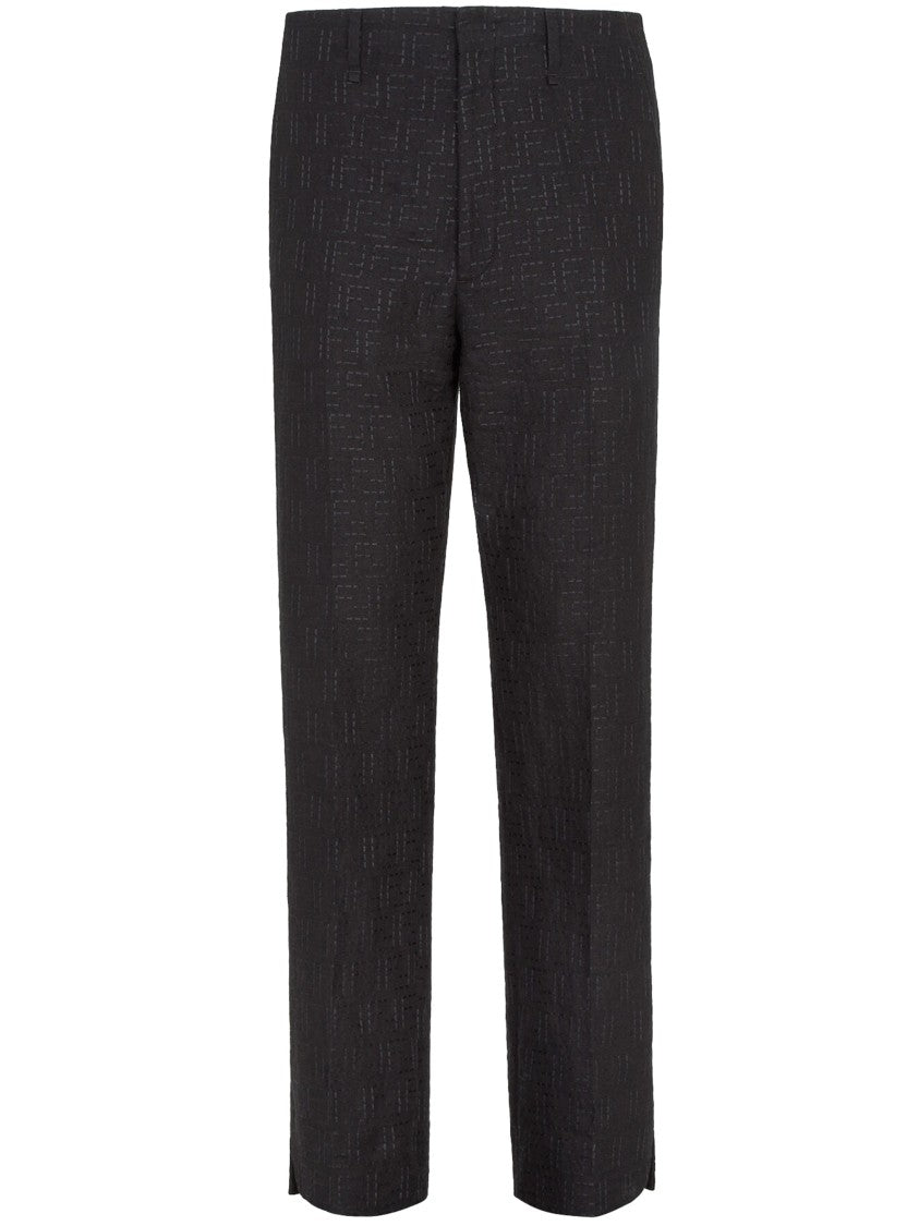 Fendi Tailored Black Linen Cropped Side-Slit Trousers