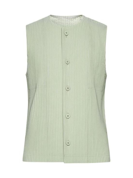 Homme Plissé Issey Miyake Vertically Pleated Sleeveless Top With Button-Down Closure