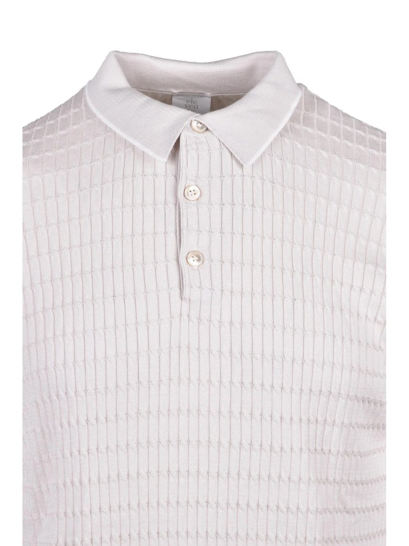 Eleventy Beige Cotton Knit Polo Shirt