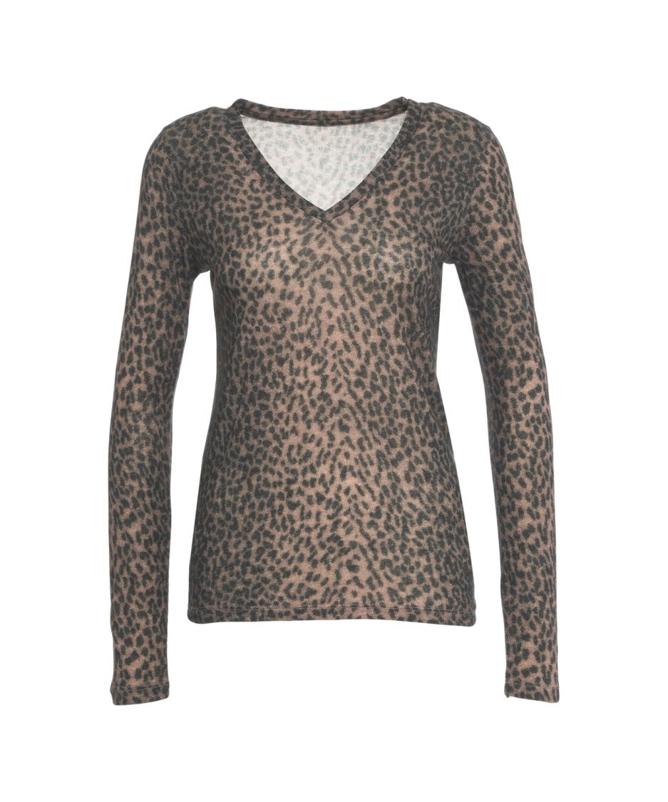 Majestic Filatures V-Neck Long-Sleeved Top With Animal Print Design