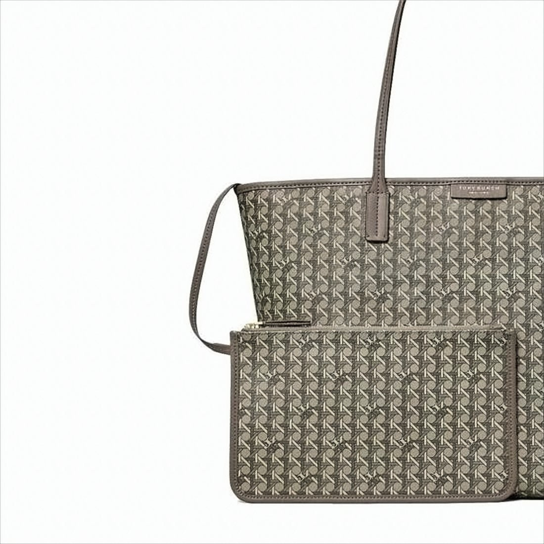 Tory Burch Structured Geometric Canvas Tote With Leather Trim