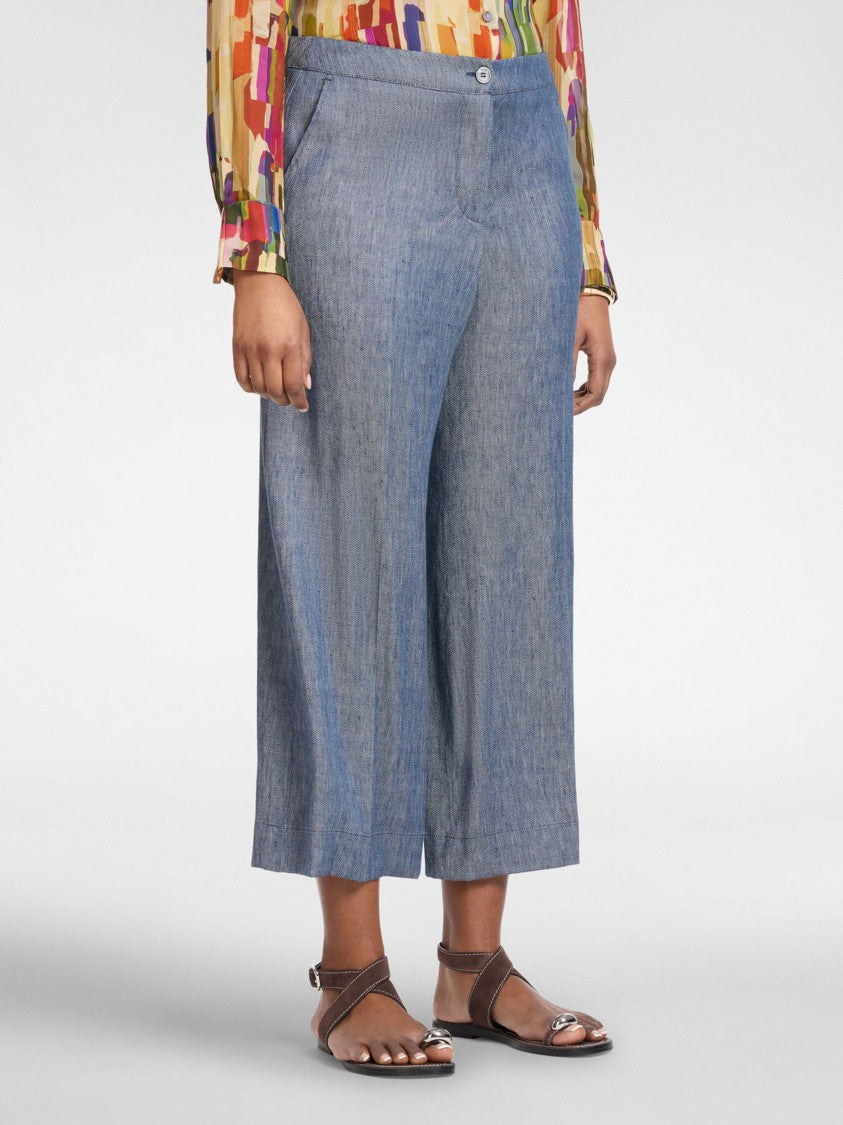Elena Miro` Mariniere Wide-Leg Cropped Blue Pants
