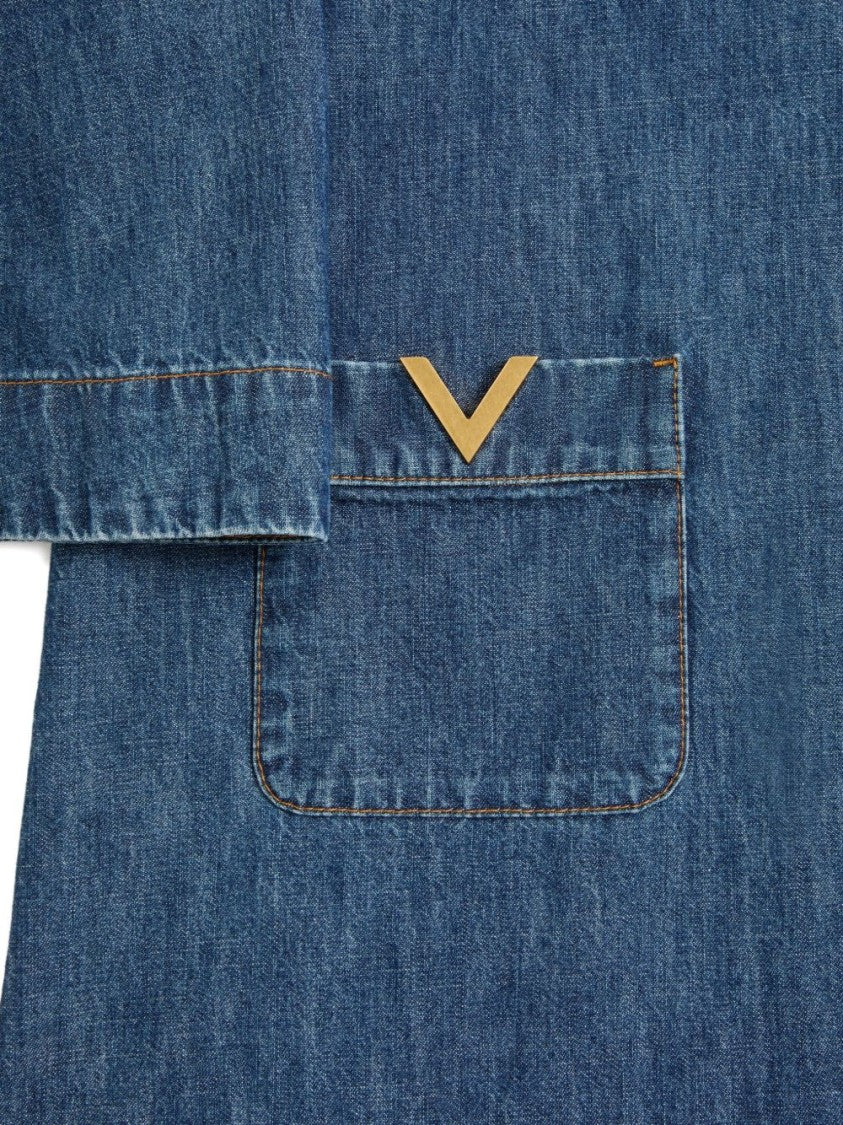 Valentino Garavani Denim Mini Dress With V-Notch Neckline