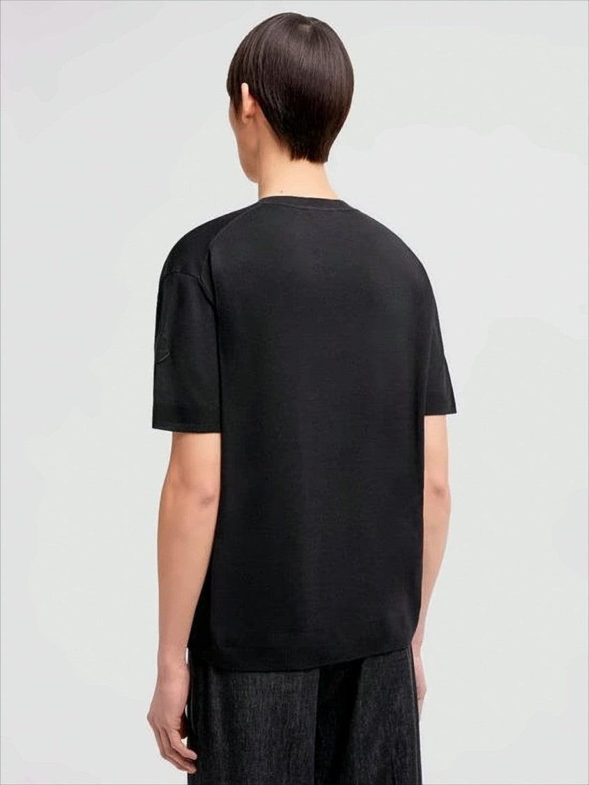 Moncler Short-Sleeved Cotton-Silk Blend Sweater With Minimalist Design