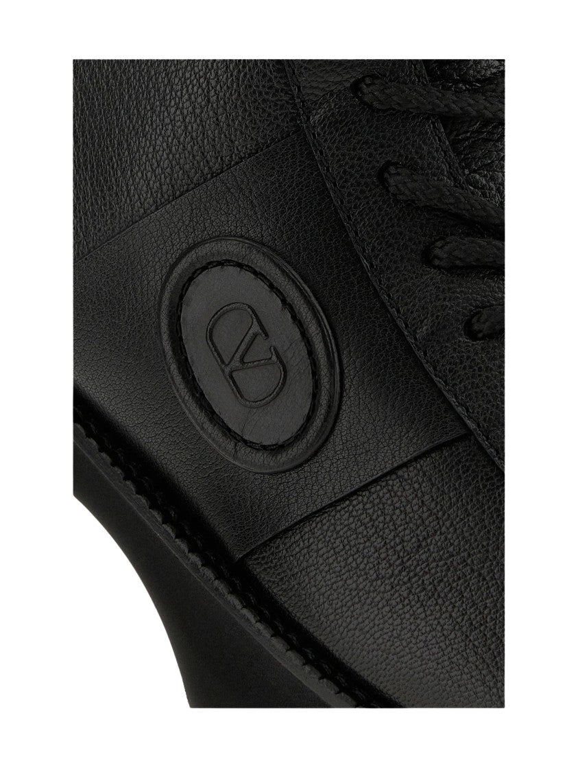 Valentino Black Lord Chunky Vlogo Pebble Leather Combat Boots