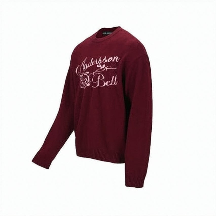 Andersson Bell Burgundy Knit Sweater With Contrasting Floral Logo