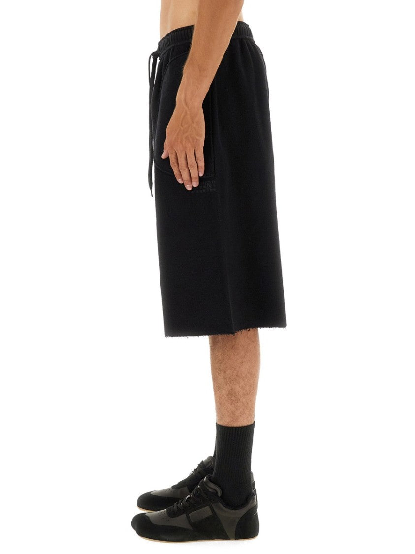 Mm6 By Maison Margiela Relaxed Fit Black Shorts With Logo Detailing