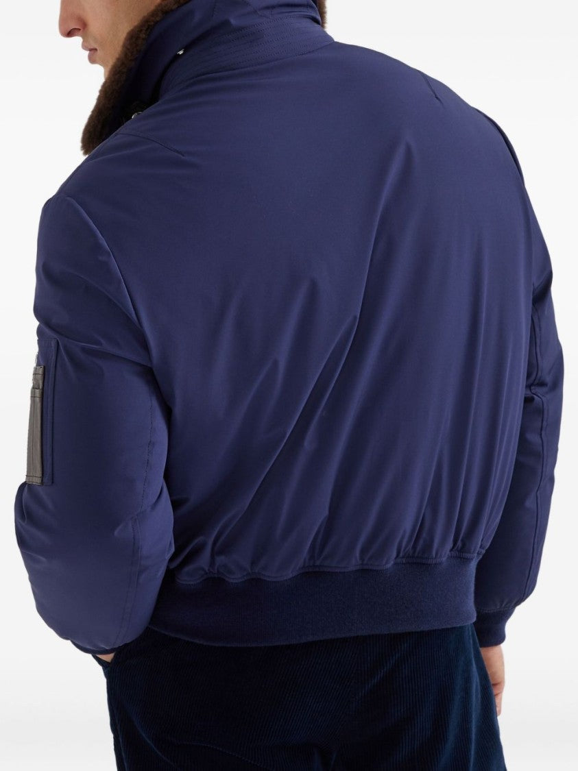 Brunello Cucinelli Padded Deep Blue Jacket With Plush Fur Collar