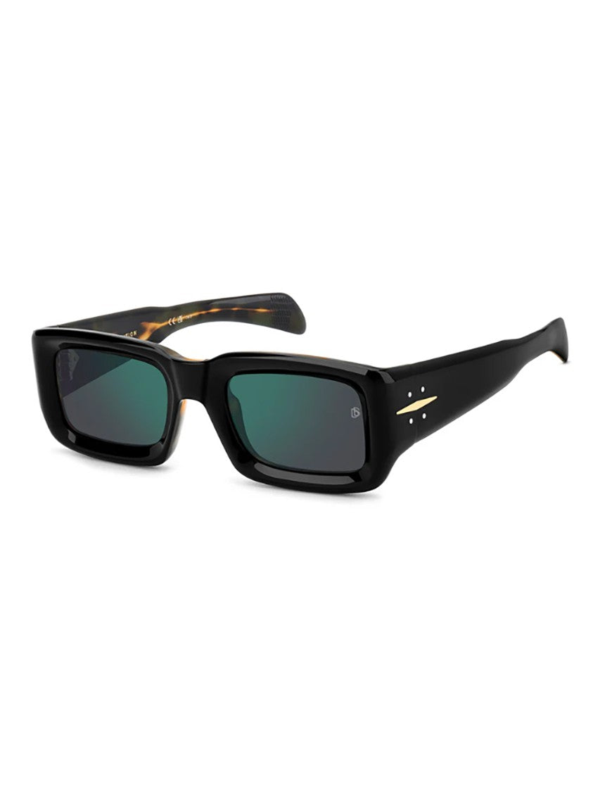 David Beckham Rectangular Frame Sunglasses With Green Tinted Lenses