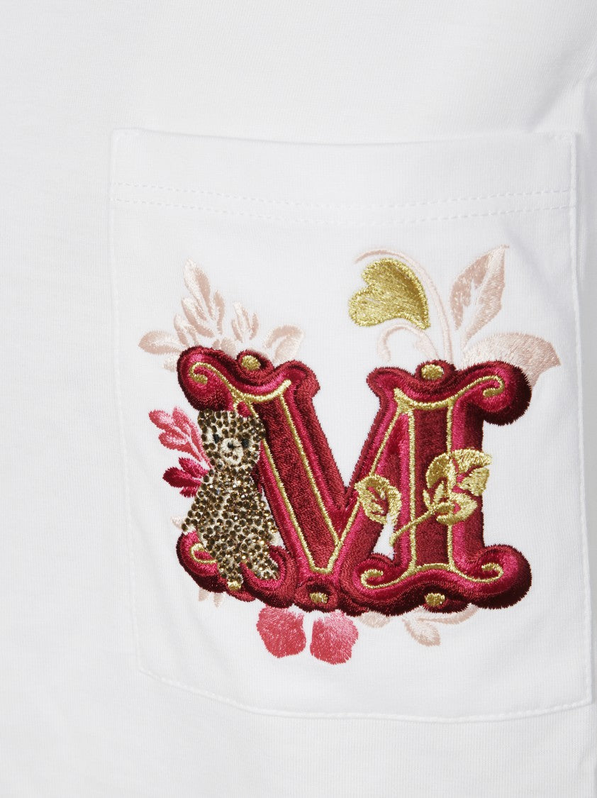 Max Mara Short-Sleeve White T-Shirt With Embroidered Front Pocket