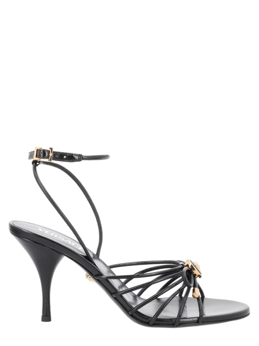 Versace Opera Bow Gold-Tone Emblem Sandals