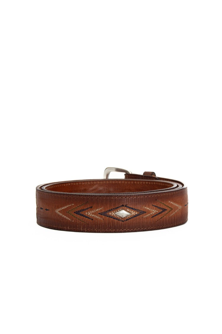 Orciani Lamellar Leather Belt With Embroidery & Studs