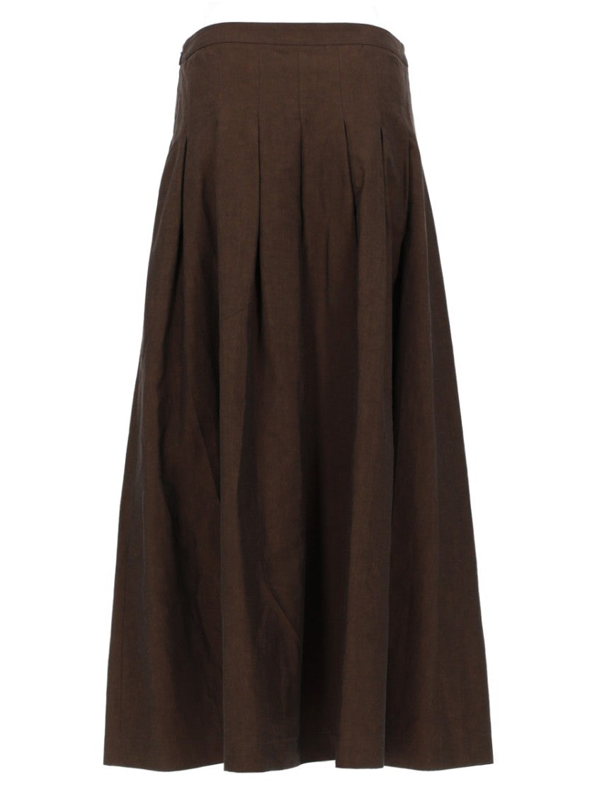 Pt Torino Mirna Cotton Linen Pleated Midi Skirt