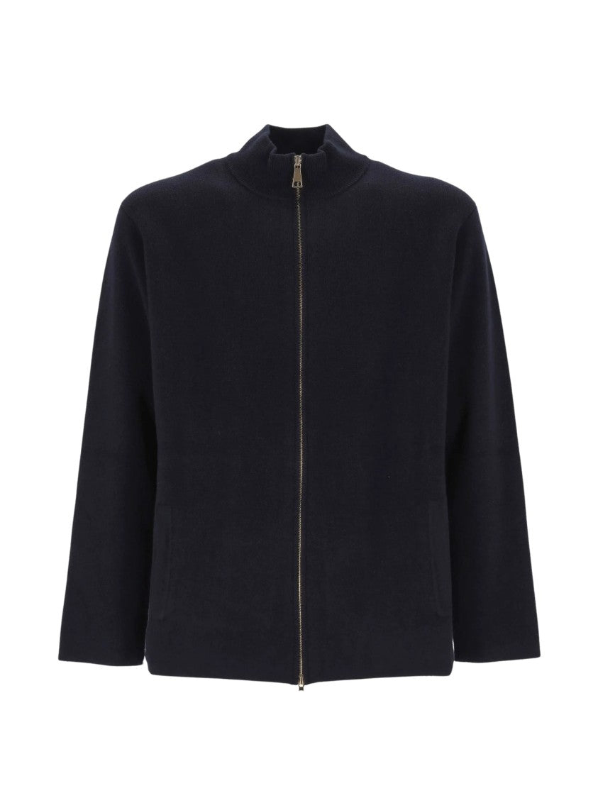 Oliver Lattughi Navy Blue Knitted Silk-Blend Zip Jacket