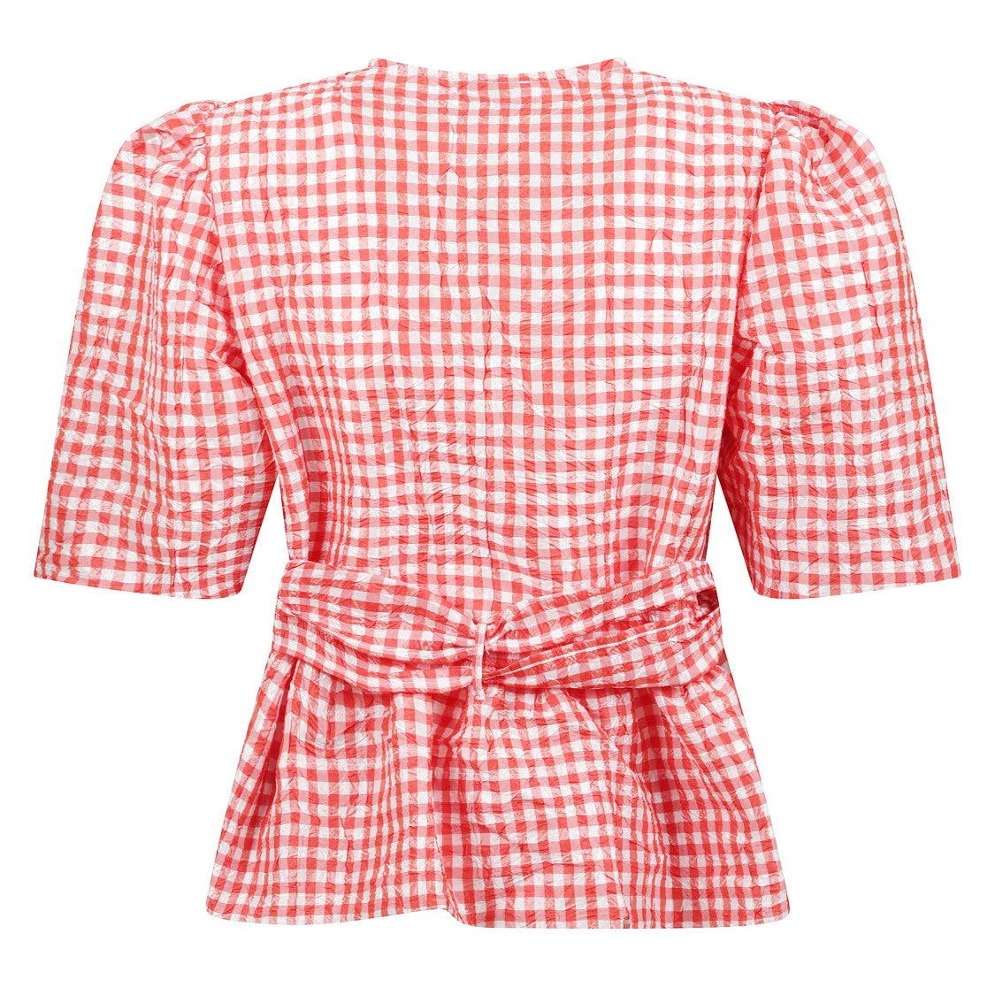 Ganni Puff-Sleeve Checked Blouse
