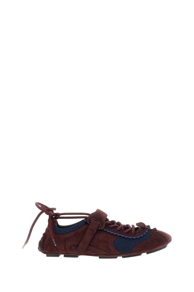 Shushu/Tong Burgundy/Blue Suede Mesh Ballerina Flat Shoes