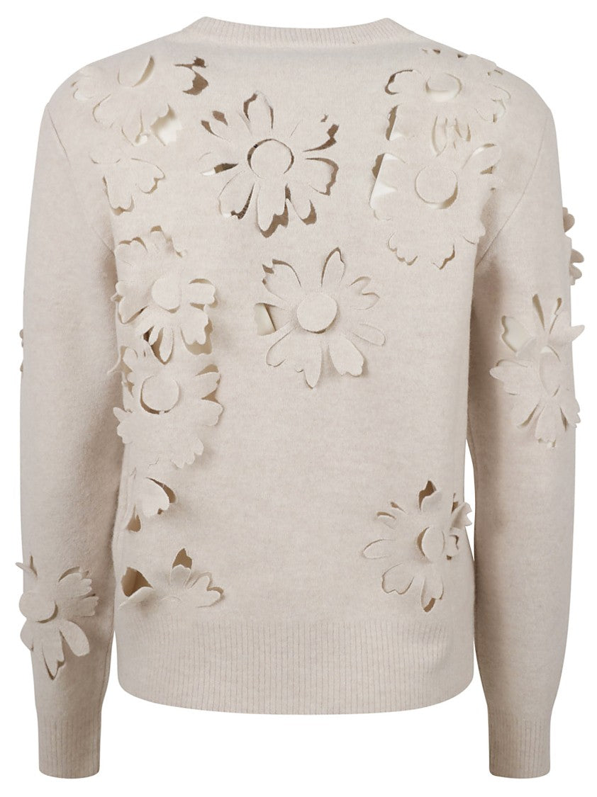 Burberry Floral Cut-Out V-Neck Wool Sweater